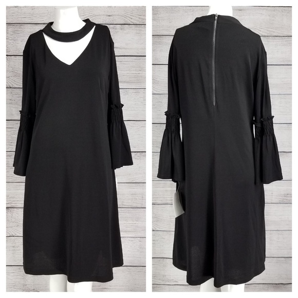 NWT Gabby Skye Size 10 Black Sheath Choker Dress Bell Sleeves - Picture 1 of 8
